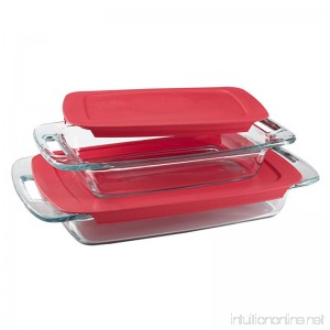 Pyrex Easy Grab 4-Piece Value Pack includes 1-ea 3-qt Oblong 2-qtOblong Red Plastic Covers - B0057SN2YG